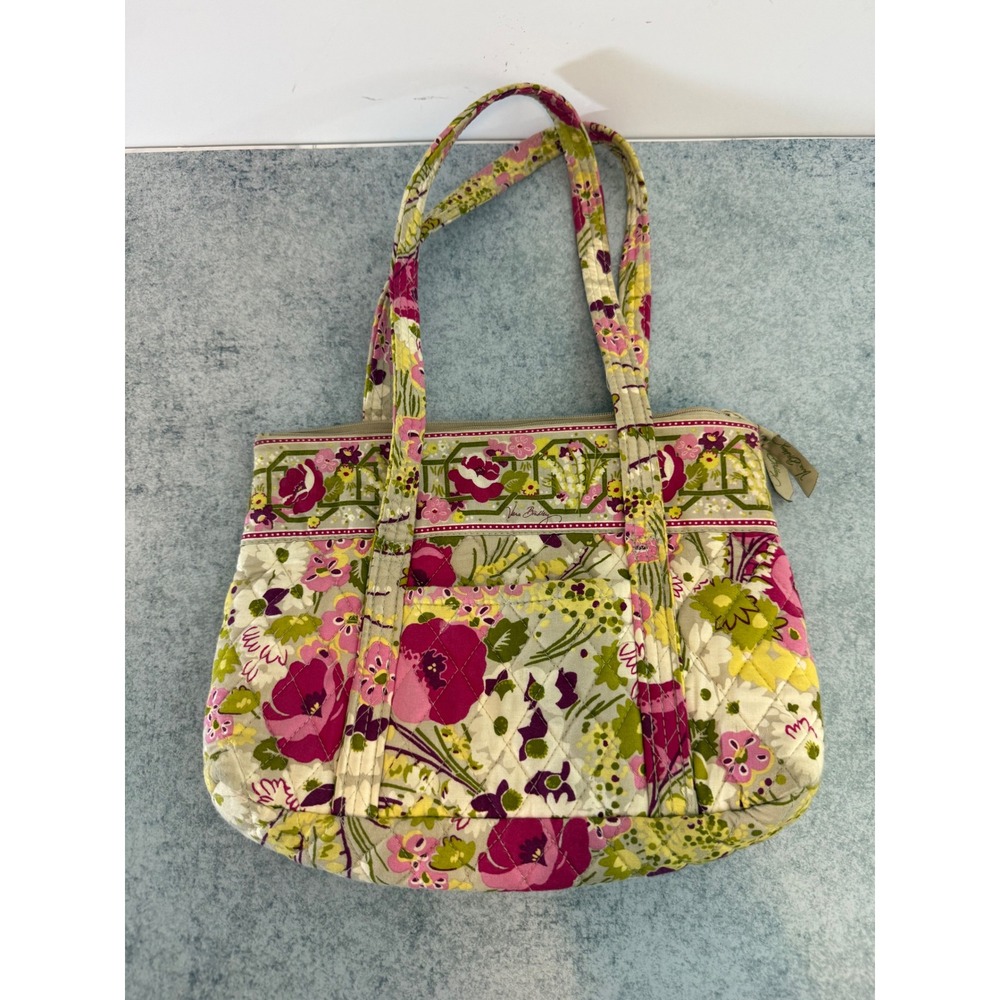 Vera Bradley Priscilla Pink Quilted Cotton Floral Tote Shoulder Bag Zip Top